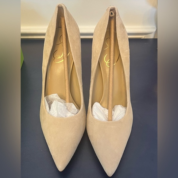 Sam Edelman Heels Sz 7.5 Antonia Pump Cappuncino Beige Suede - Picture 10 of 13